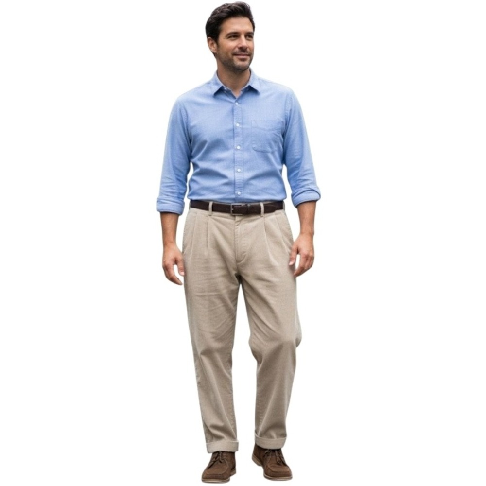 IZOD Mens Corduroy Pants Beige Pleated Casual Trousers Cuffed Bottom‎ Size 34x29